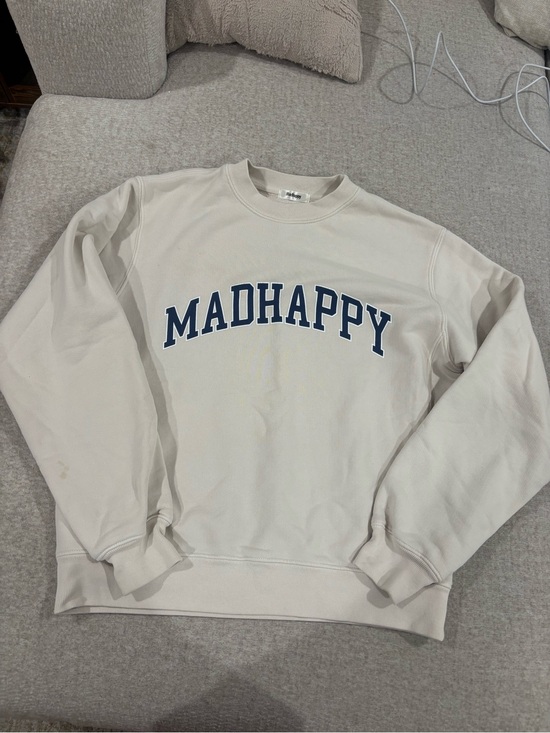 Madhappy Sweaters - Madhappy Crewneck Sweatshirt in Cream with Navy Arch Logo